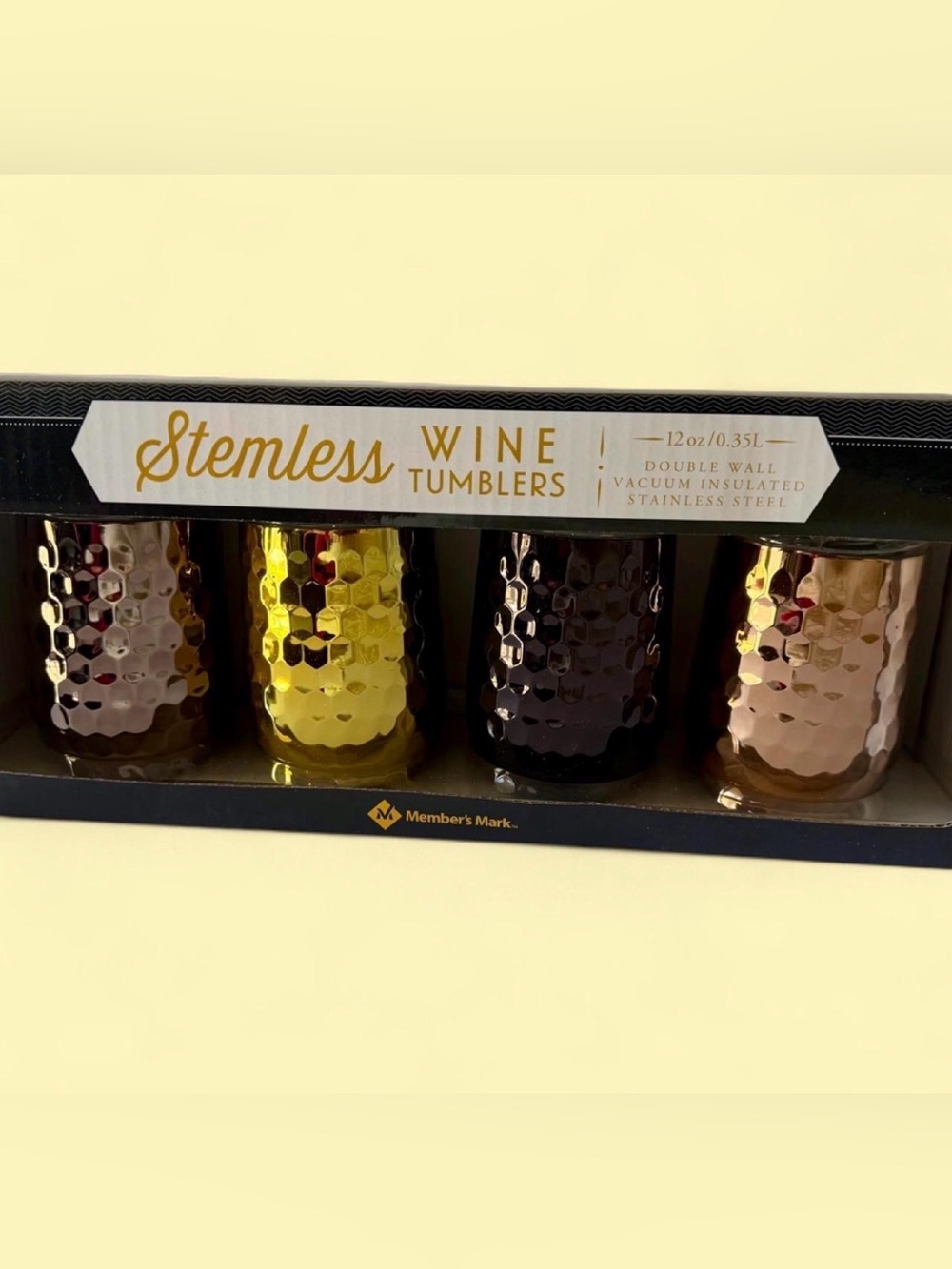 Member's Mark Metallic Stemless Wine Tumblers - Gold, Rose Gold, Bronze Set